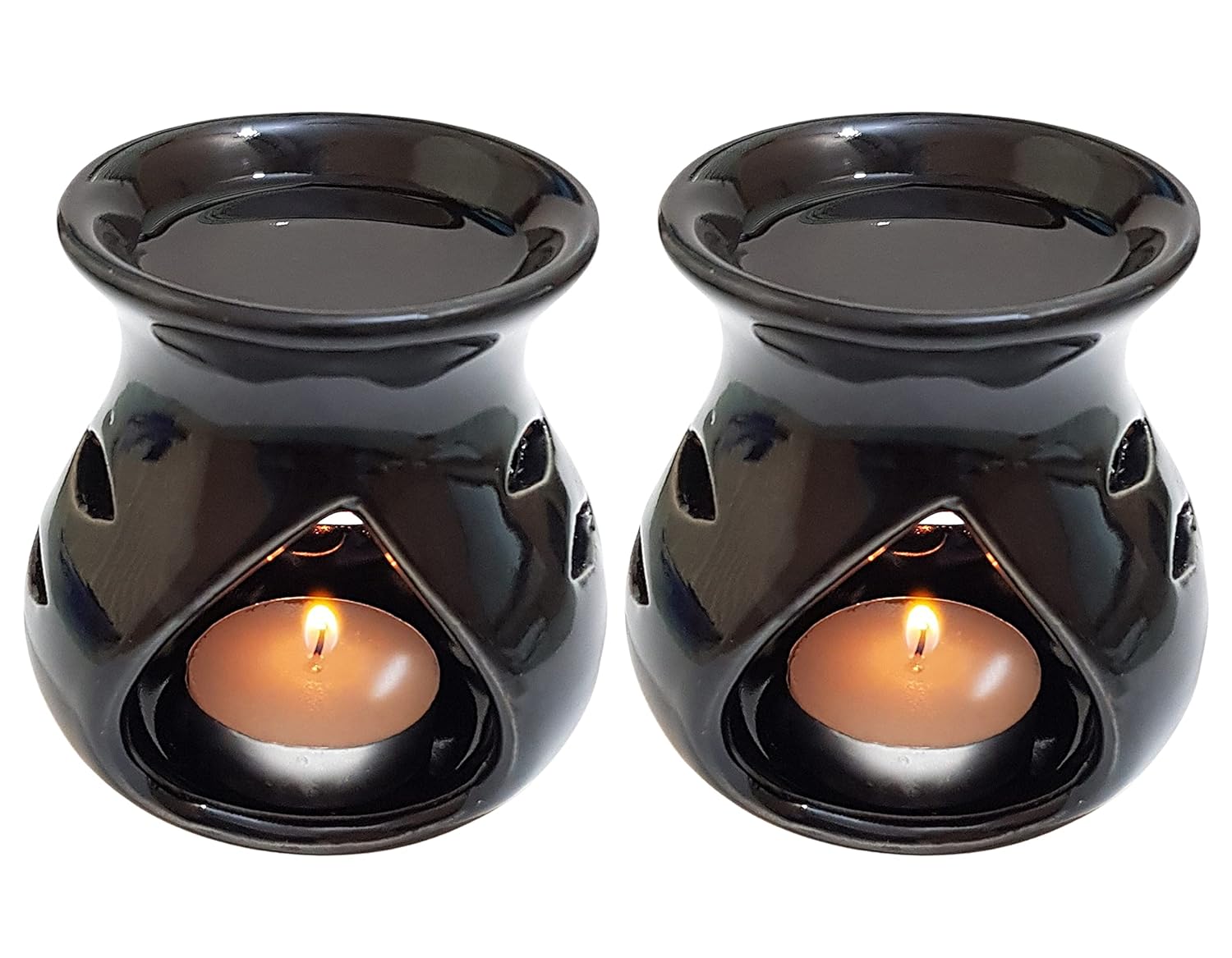 Pure Source India Ceramic Clay Oil Burner Aroma Diffuser (Black) -Set of 2