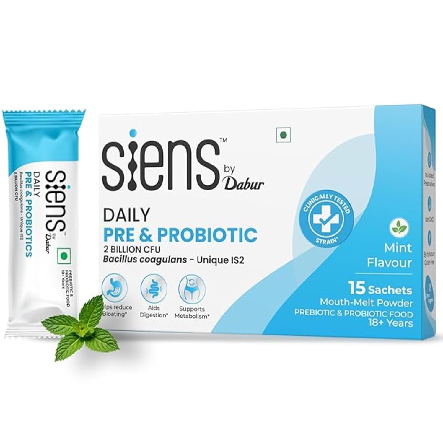 Siens By Dabur Daily Pre & Probiotics For Gut health - 15 Sachets | Helps in Reducing Bloating & Gas | Enhances Digestive Health & Supports Metabolism | Crafted to Reach your Gut Intact