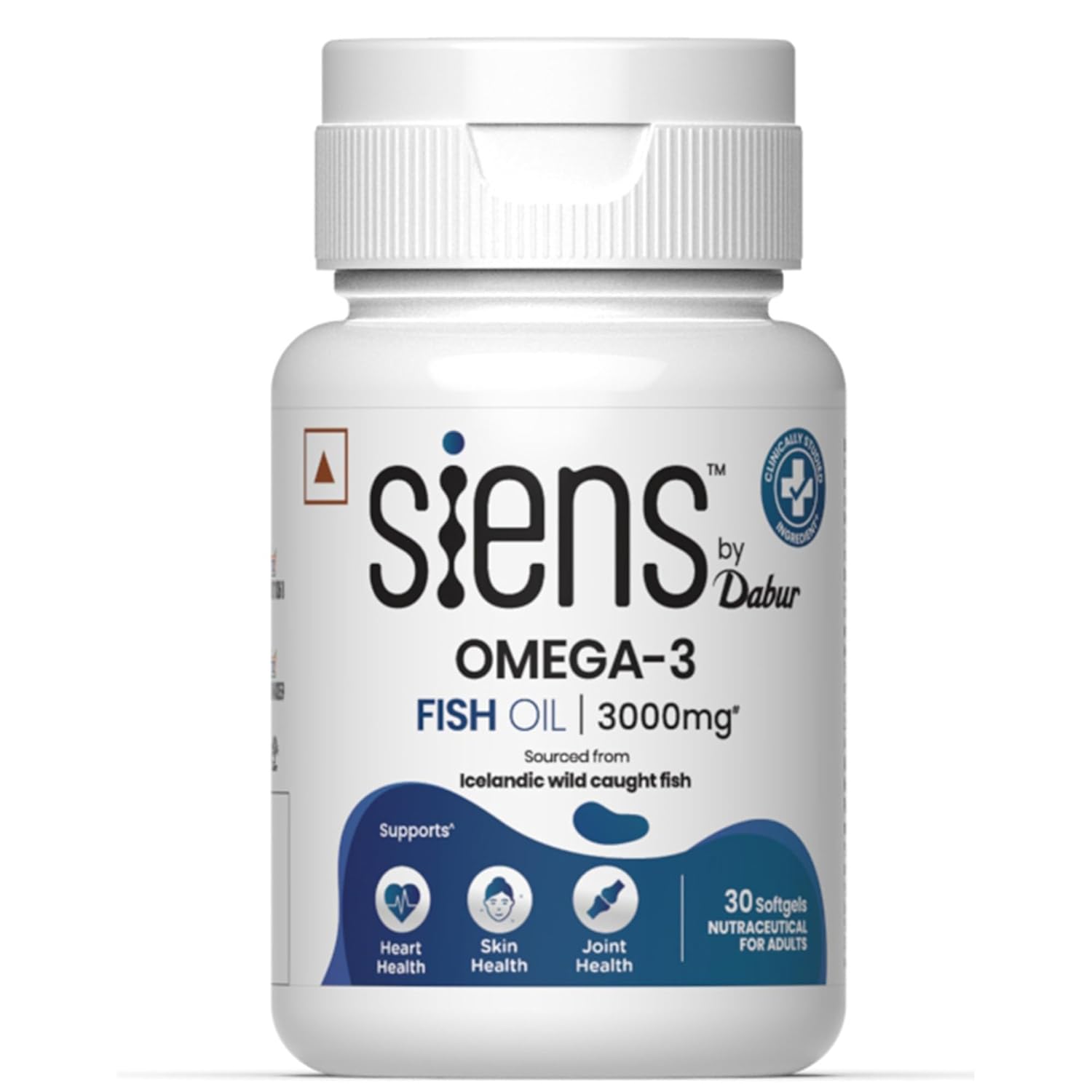 Siens By Dabur Omega-3 Fish Oil Capsules 3000mg - 30 softgels | Supports Heart, Skin & Joint Health | With EPA & DHA | Sustainably Sourced from wild-caught Icelandic fish | Capsule for Men & Women