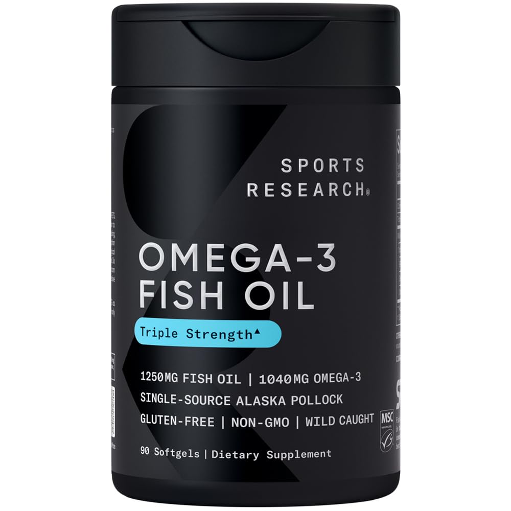 Sports Research Omega-3 Wild Alaskan Fish Oil(1250Mg Per Capsule) With Triglyceride Epa & Dha Heart, Brain & Joint Support Ifos 5 Star Certified, Non-Gmo & Gluten Free-90 Day Supply!