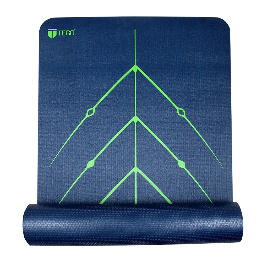 TEGO Stance Truly Reversible Yoga Mat with GuideAlign - 5-6mm Thick (Blue Green Without Bag)72x24 Inch-Exercise, Anti Slip, Grippy for men,women,kids