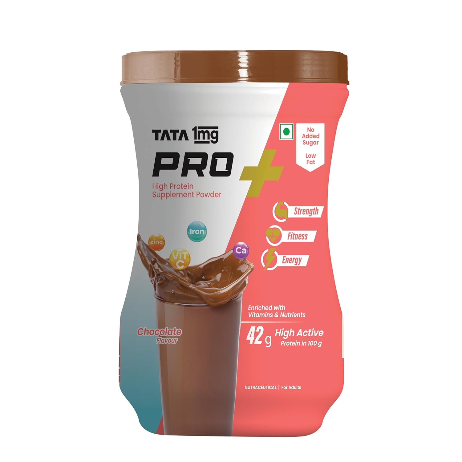 Tata 1mg Pro+ Soy Protein Supplement Powder- High Protein for Muscle & Bone Strength, Overall Fitness, and Energy with 23 essential nutrients,Low Fat & No Added Sugar,Chocolate Flavour