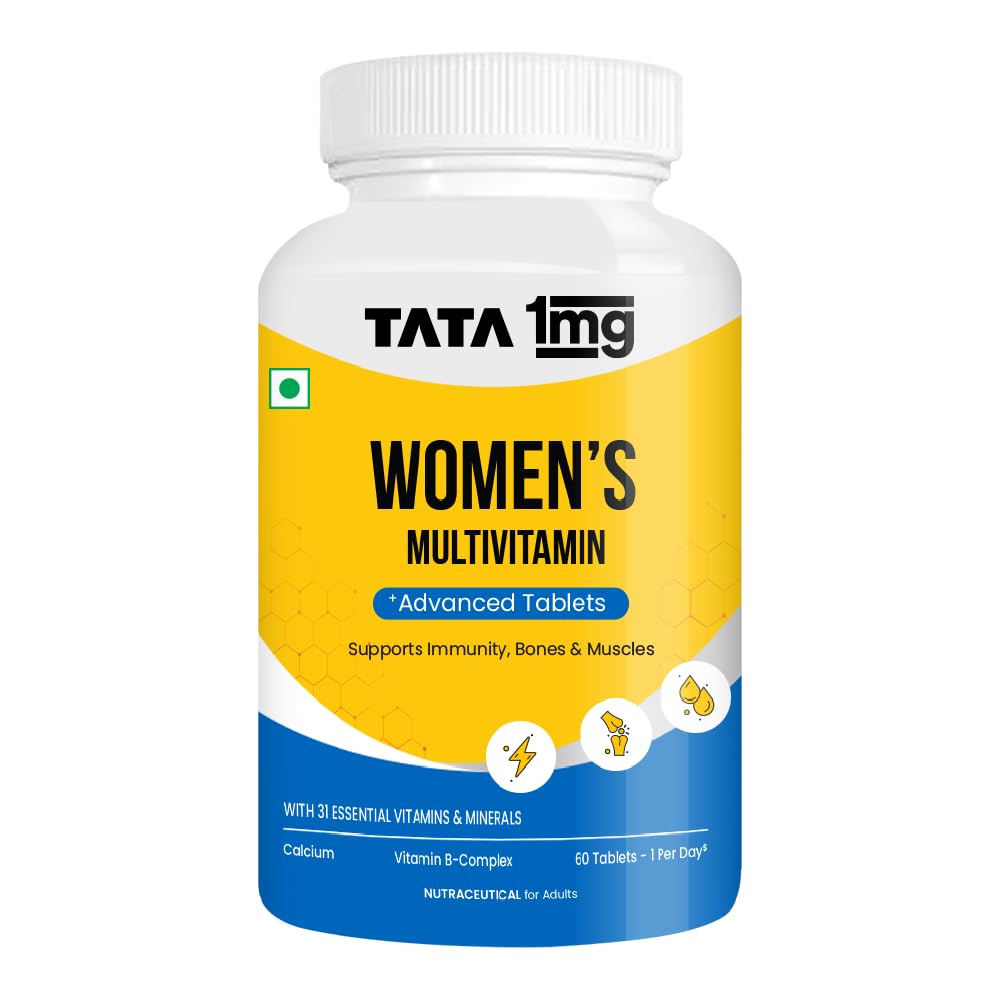 Tata 1mg Women's Multivitamin Veg Tablet with Zinc, Vitamin C, Calcium, Vitamin D and Iron, Support Health Protection, Bones & Overall Health (Pack Of 60 Tablets)