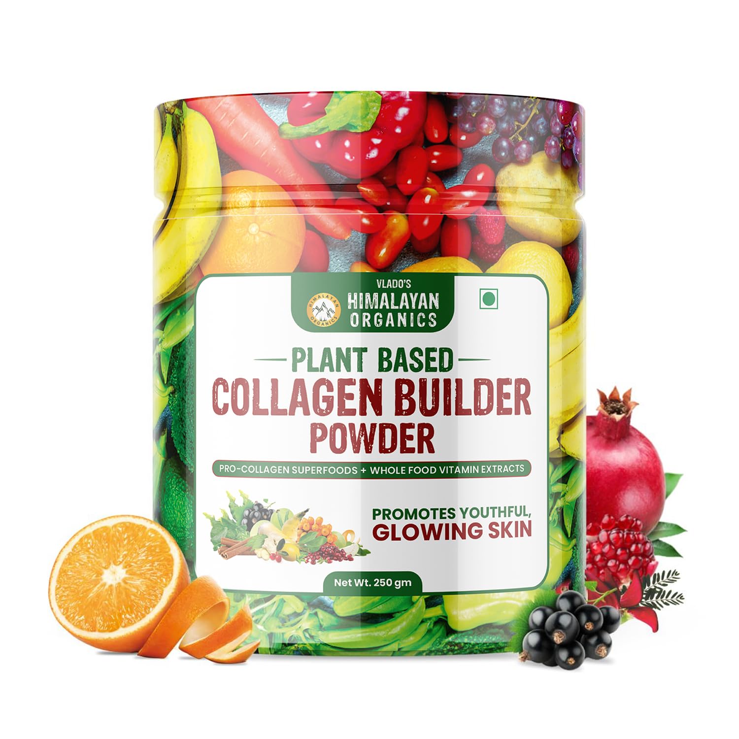 Vlado's Himalayan Organics Plant Based Collagen Builder Powder With Vitamin C & Biotin | Promote Youthful Glowing Skin, Hair & Nails | Repair Spots And Wrinkles - 250Gm