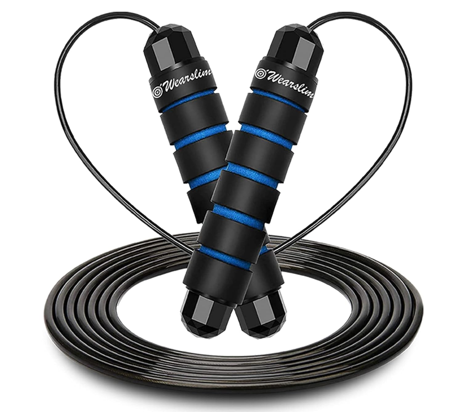 Wearslim® Professional Skipping Rope with Ball Bearings Rapid Speed Jump Rope Cable and 6” Memory Foam Handles Ideal for Aerobic Exercise Like Speed Training, Extreme Jumping - Black & Blue