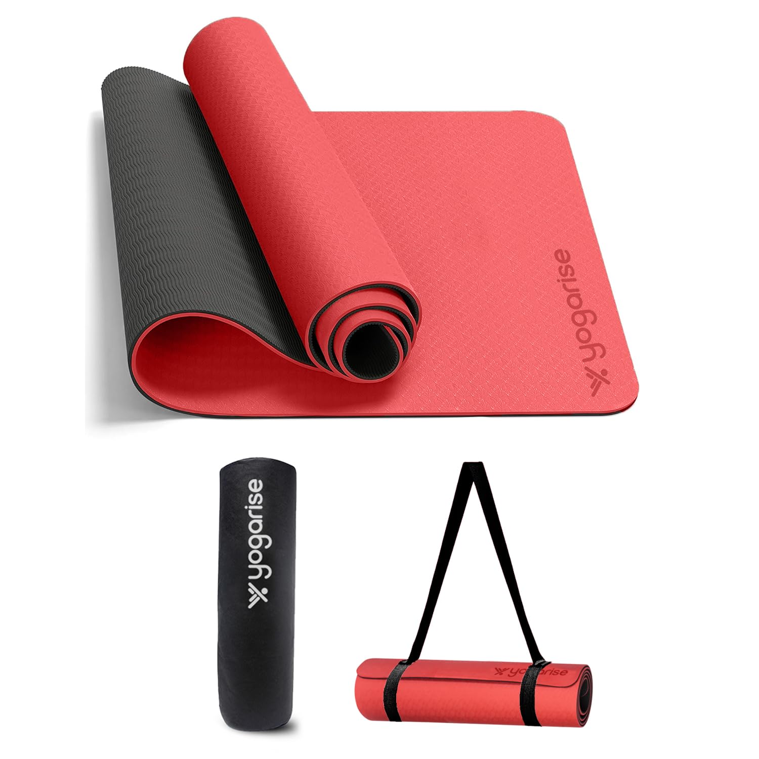 YOGARISE 8Mm Yoga Mat With Carry Bag&Strap,Yoga Mat For Women&Men,Premium Tpe Material Extra Thick Exercise Yoga Mat For Workout,Yoga,Fitness,Exercise Mat Anti Slip Mat,Yoga Mat Gym Mat(Red&Black)