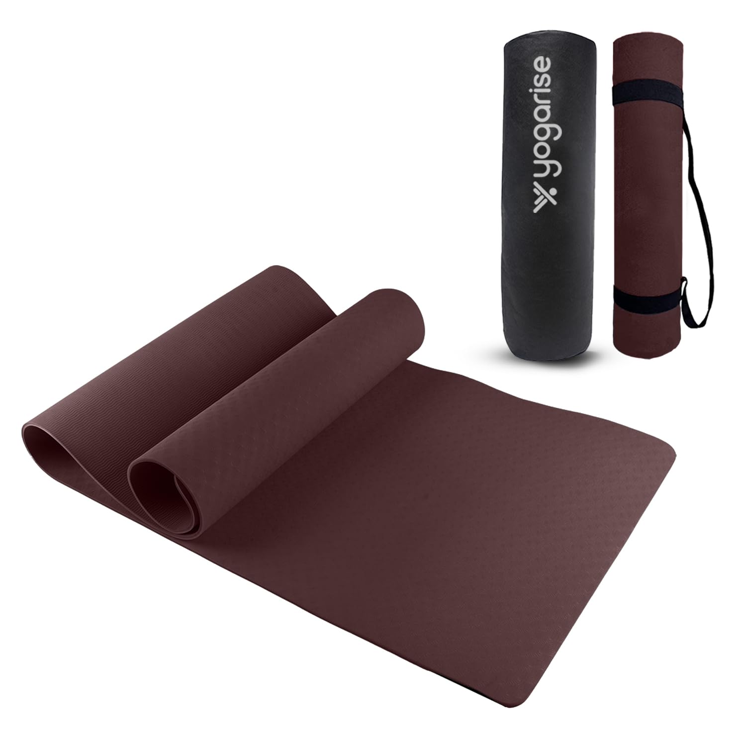 Yogarise 6mm Anti-Skid Yoga Mat with Carry Bag & Strap For Home Gym & Outdoor Workout, Water-Resistant, Super Soft, Easy to Fold (Wine)