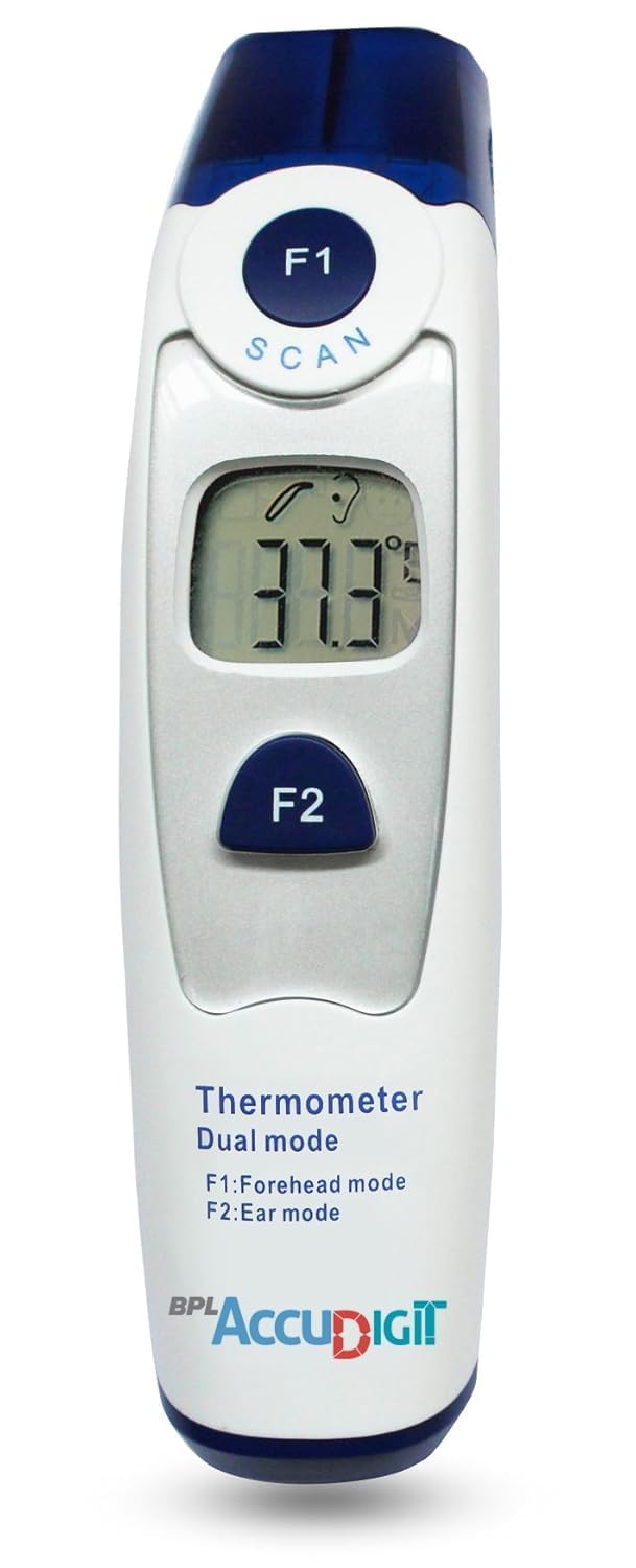 BPL Medical Technologies Accu Digit Non Contact Dual Infrared Thermometer for Babies and Adults with Color Coded Fever Guidance - (White)