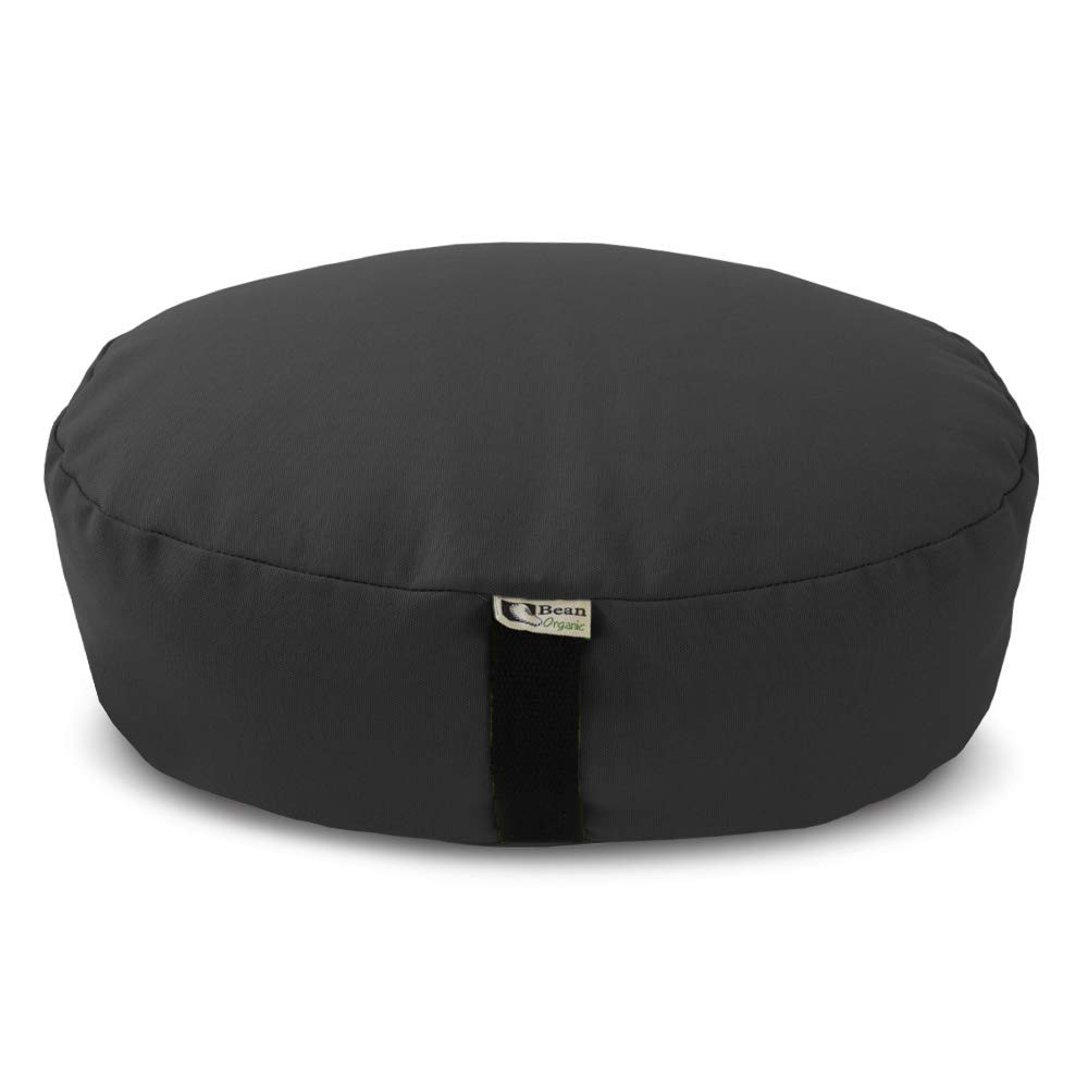 Black - Oval Zafu Meditation Cushion - Yoga - 10oz Cotton - Organic Buckwheat Fill