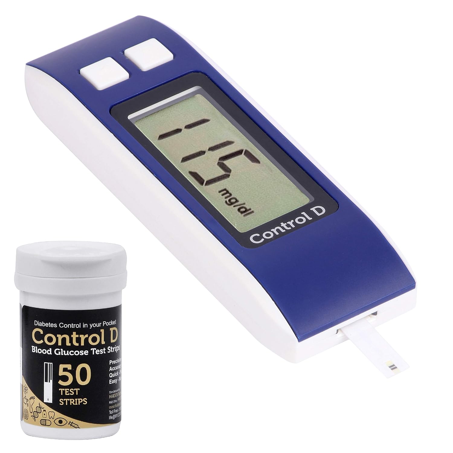 Control D 50 Strips & Blue Digital Glucose Blood Sugar testing Monitor Machine