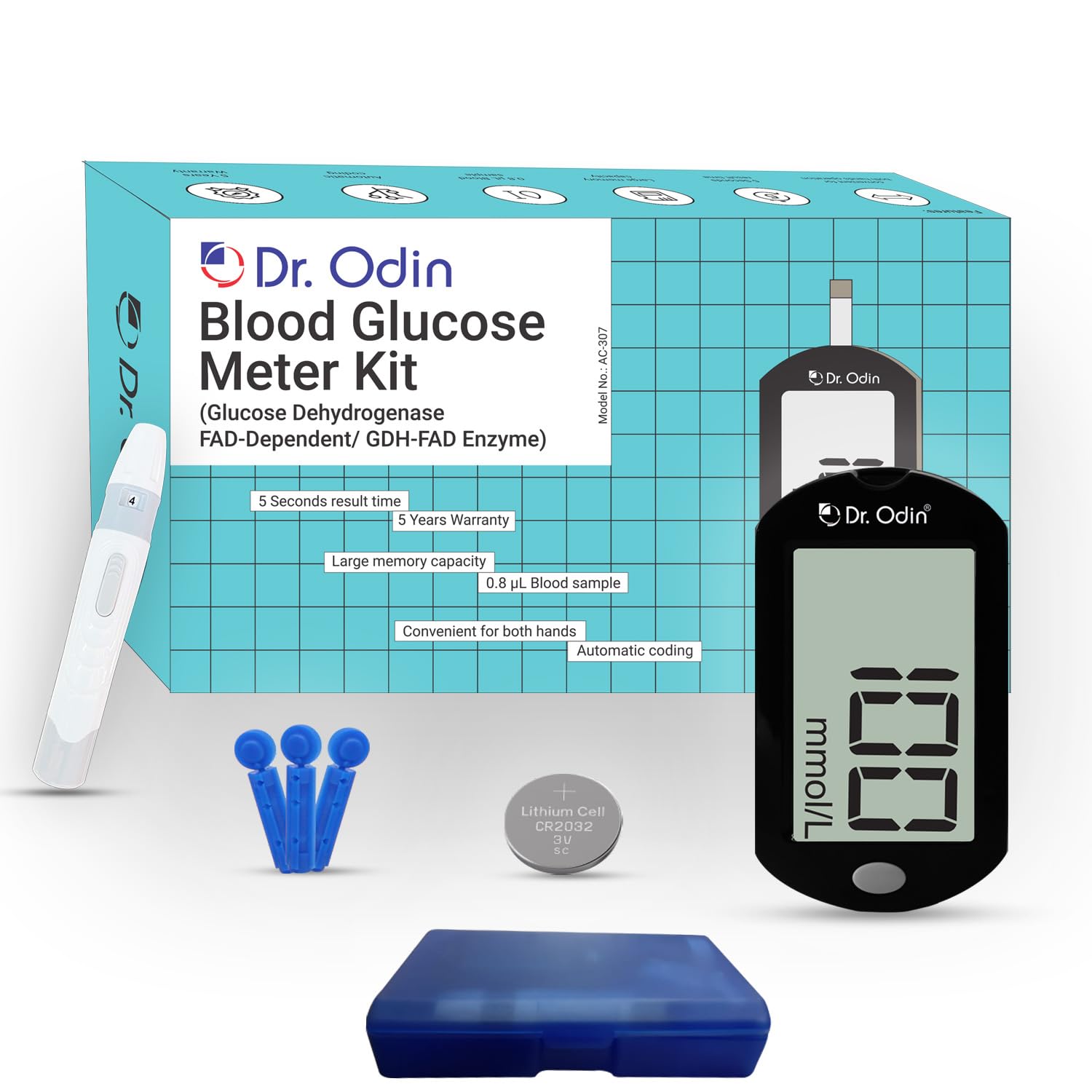 Dr. Odin Blood Glucose Monitoring System GDH-FAD Meter Only AC-307 Glucometer (Black)