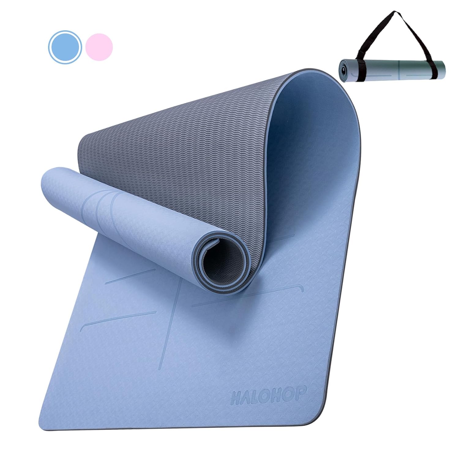 Halohop Yoga Mats For Women Exercise Mat For Home Workout Gym Mat Anti Slip Premium Mat Tpe Material 6Mm Yoga Mat With Guide Align And Carry Strap For Men And Women(183Cm*61Cm*0.6Cm),Blue