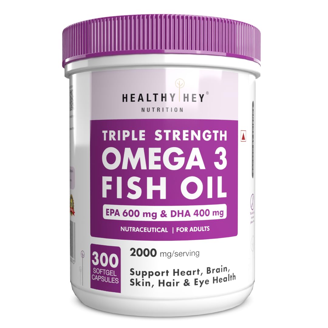 HealthyHey Sports Omega 3 Fish Oil | Omega 3 Fish Oil Capsules For Women and Men - 300 Softgels (EPA 600 - DHA 400)