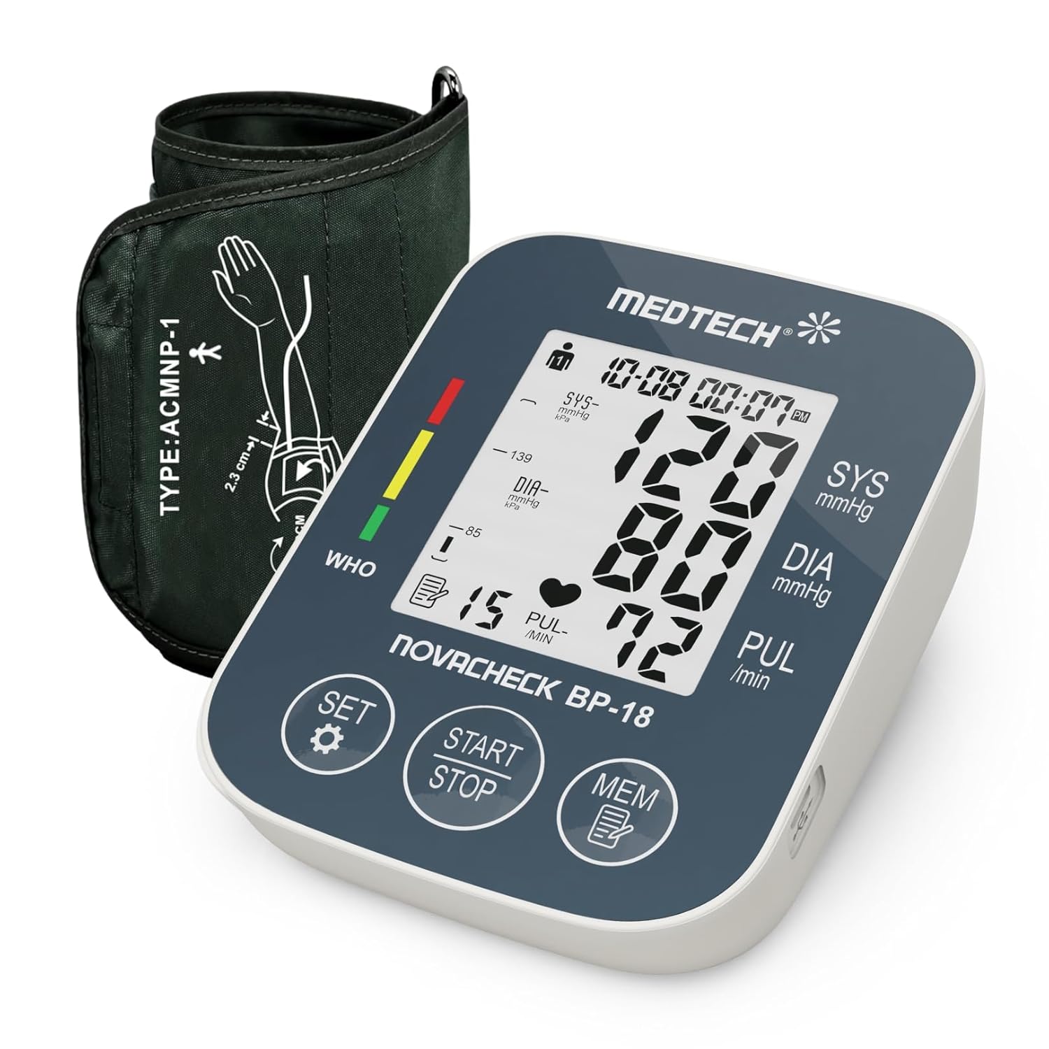 MEDTECH® BP18 Fully Automatic Portable Digital Blood Pressure Monitor with Smart MDD Technology and USB-C Port - Full Size Cuff - 22-42cm