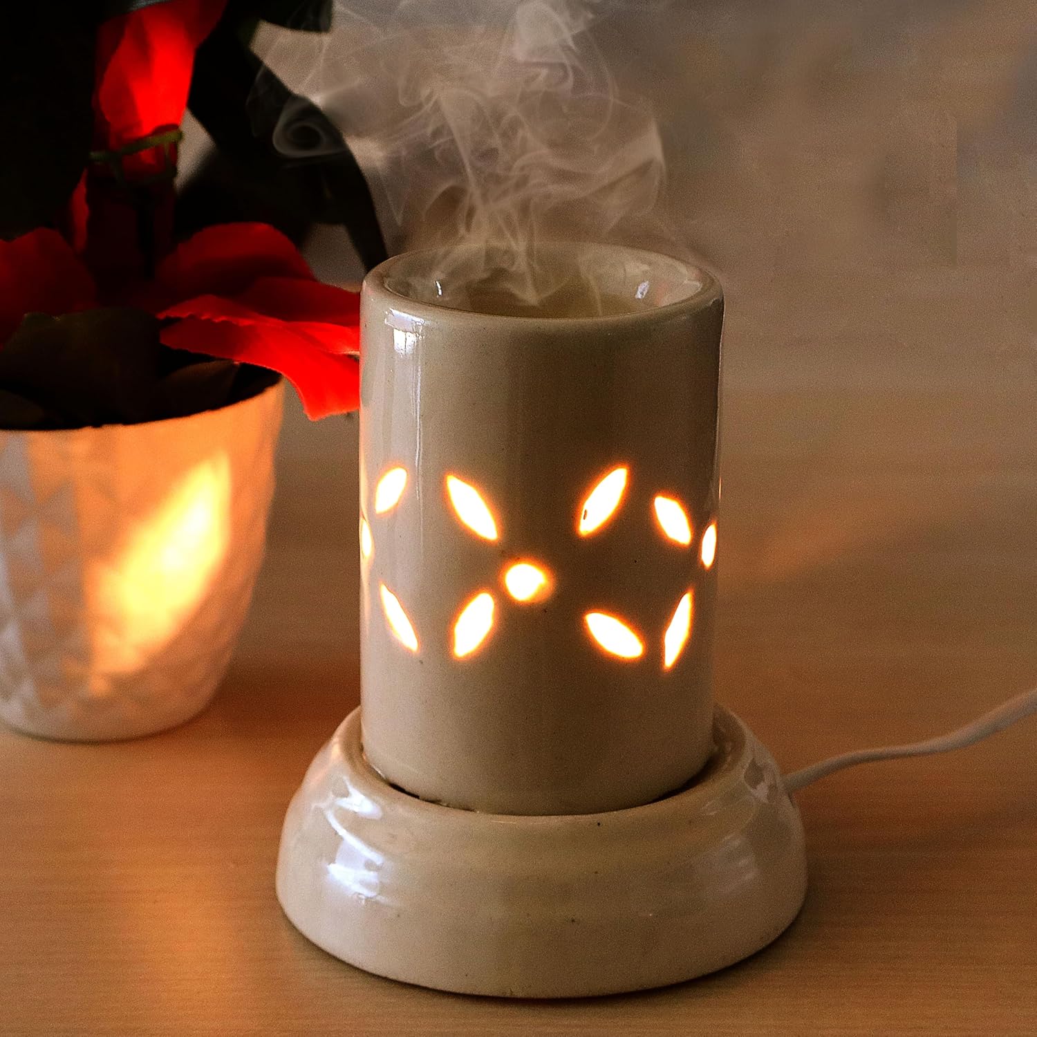 Pure Source India Ceramic Oil Diffuser Electric Small (4.5 inch, Ivory White)