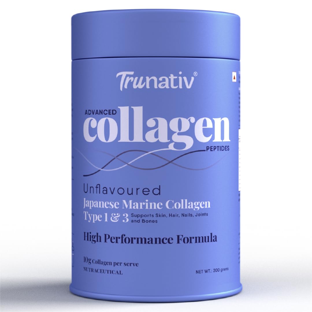 Trunativ Advanced Japanese Marine Collagen Powder |Type 1 and 3 | Supplements for Women and Men with Hyaluronic Acid | Supports Skin Glow, Hair Growth, and Nail Strength | Unflavoured (200g)