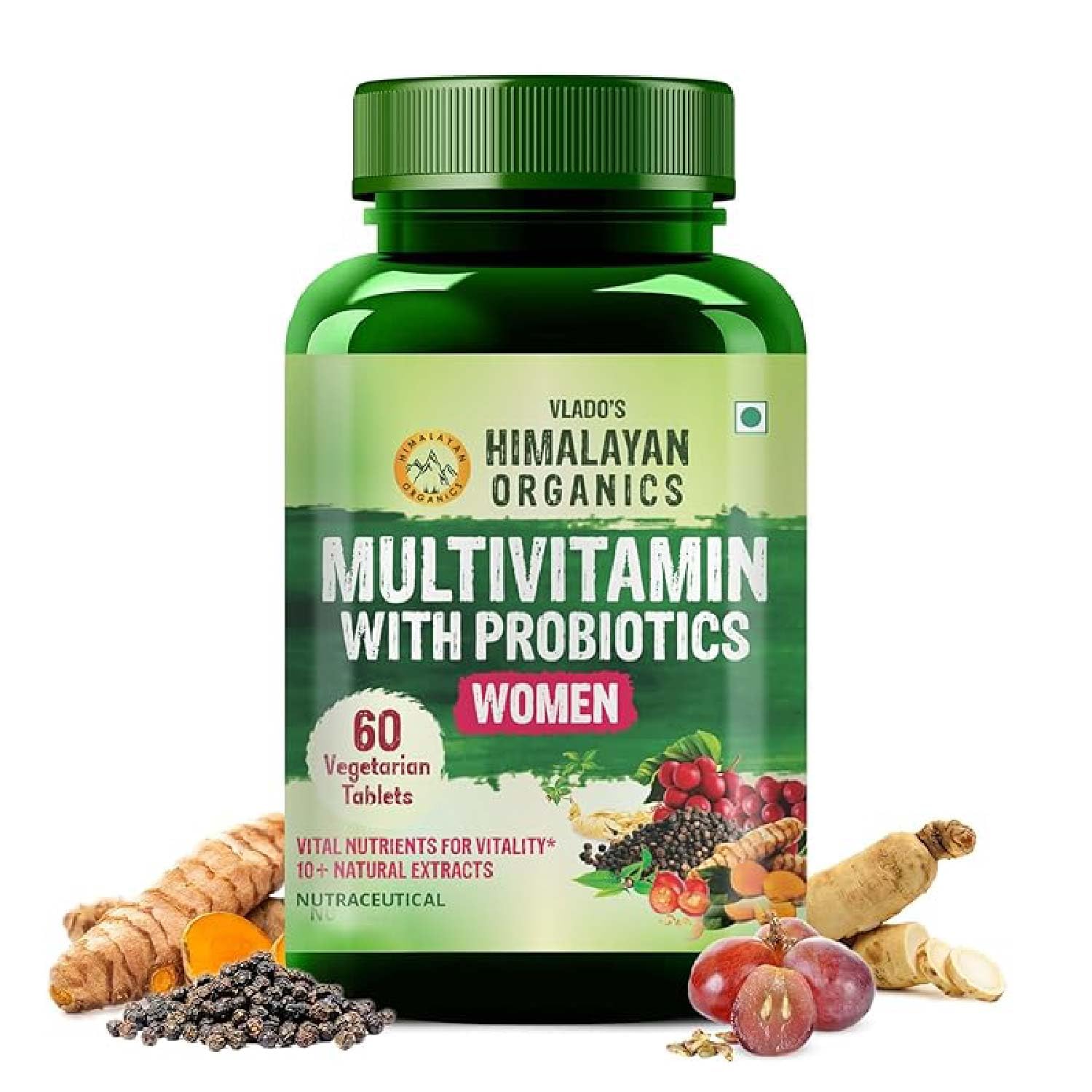 Vlado’s Himalayan Organics Multivitamin With Probiotics Supplement For Women With 60+ Essential Ingredients | Multiminerals For Immunity and Energy, Hair, Skin & Bone Support - 60 Veg Tablets